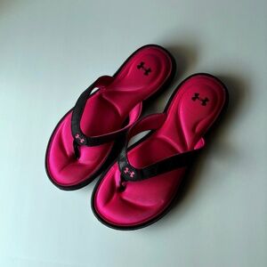 Under Armour Women's Marbella VII T Flip-Flop - Pink and Black - Size 9